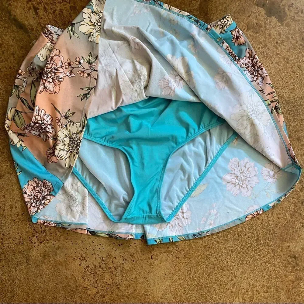 TORRID‎ PEACH FLORAL HIGH WAIST SKATER SWIM SKIRT